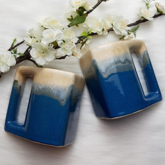 Other - Set of 2 Glazed Ceramic Painted Funky Coffee Mugs